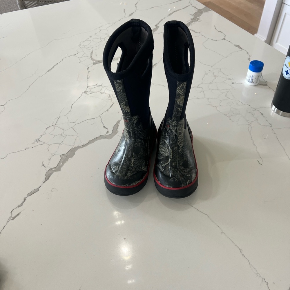 Bogs Black and Red Kids Rain Boots